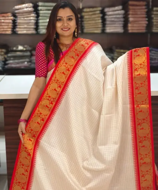 Aab Checks Peacock Vol 1 Silk Stylish Border Traditional Wear Saree Collection