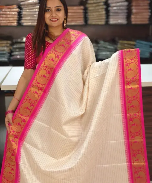 Aab Checks Peacock Vol 1 Silk Stylish Border Traditional Wear Saree Collection