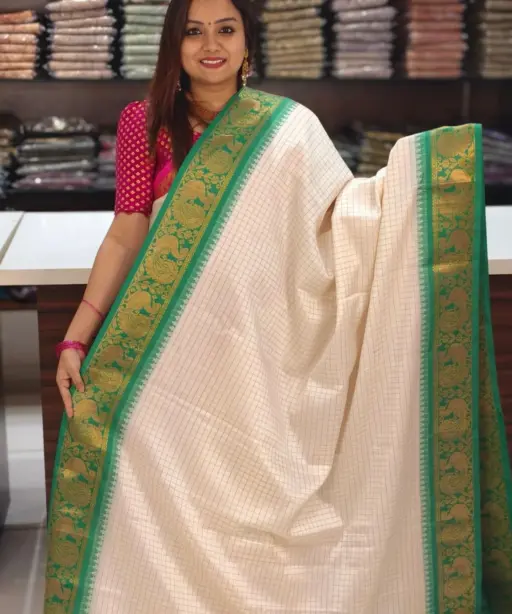 Aab Checks Peacock Vol 1 Silk Stylish Border Traditional Wear Saree Collection