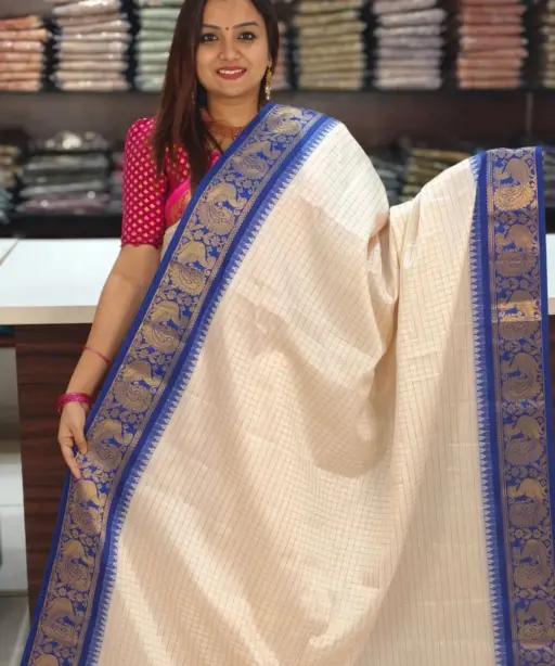 Aab Checks Peacock Vol 1 Silk Stylish Border Traditional Wear Saree Collection