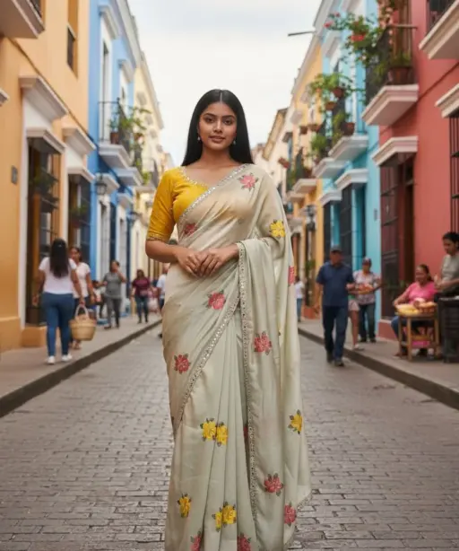 Bt 1305 B Viscose Rangoli Floral Embroidery Worked Fancy Saree Collection