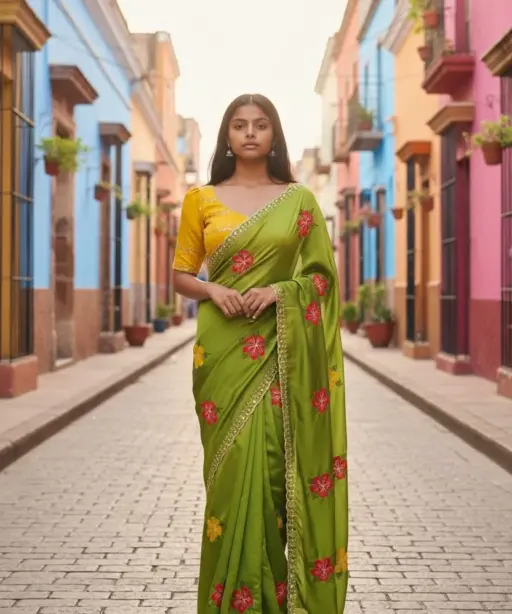 Bt 1305 B Viscose Rangoli Floral Embroidery Worked Fancy Saree Collection