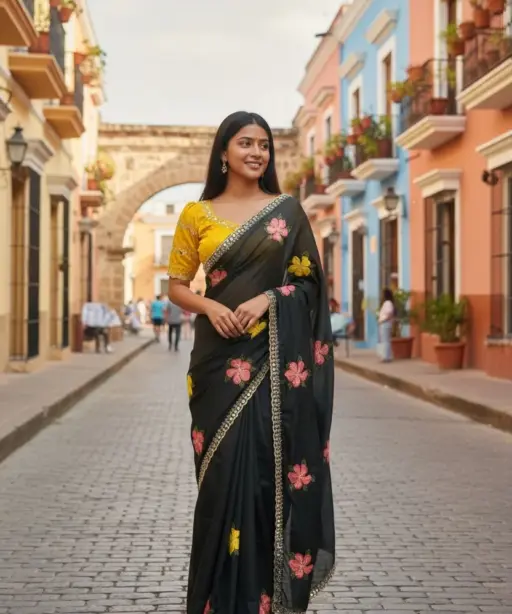 Bt 1305 B Viscose Rangoli Floral Embroidery Worked Fancy Saree Collection