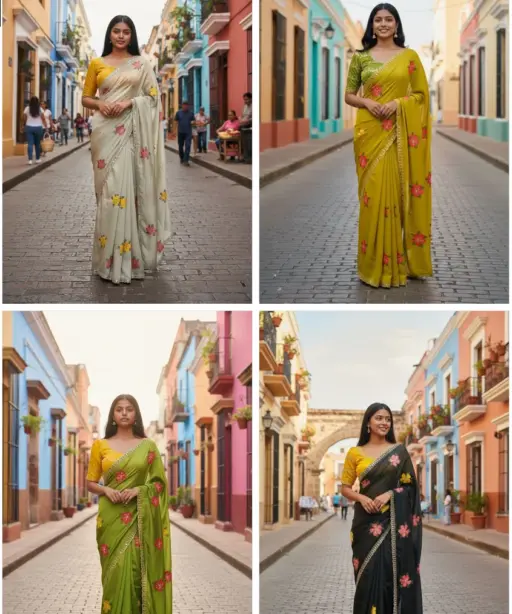 Bt 1305 B Viscose Rangoli Floral Embroidery Worked Fancy Saree Collection
