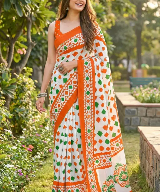 Df Trirang Cotton Printed Republic Day Special Tricolor Saree Collection