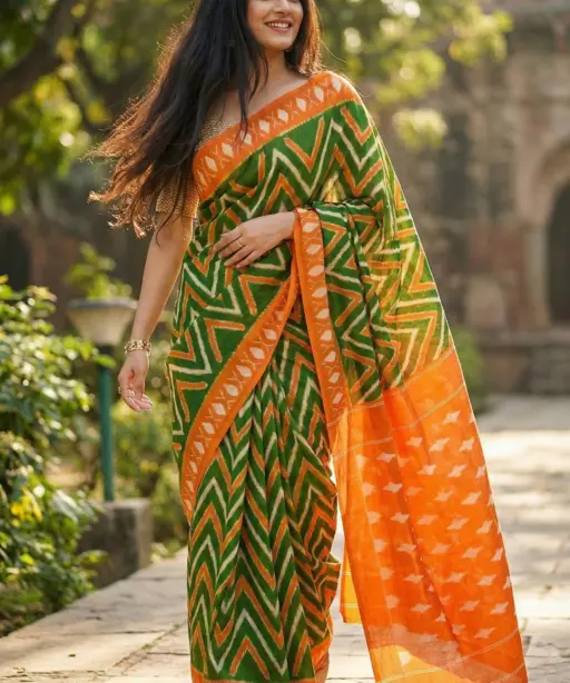 Df Trirang Cotton Printed Republic Day Special Tricolor Saree Collection
