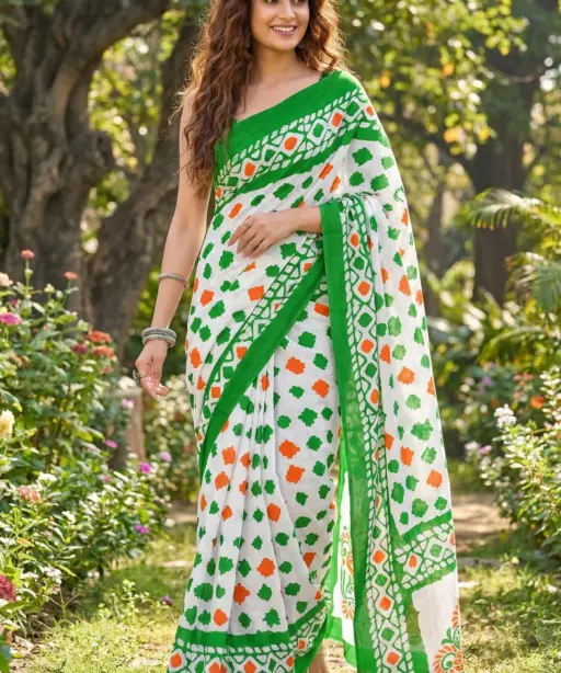 Df Trirang Cotton Printed Republic Day Special Tricolor Saree Collection