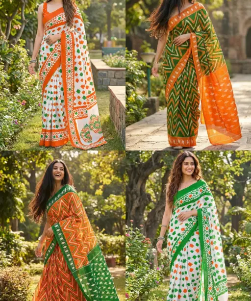 Df Trirang Cotton Printed Republic Day Special Tricolor Saree Collection