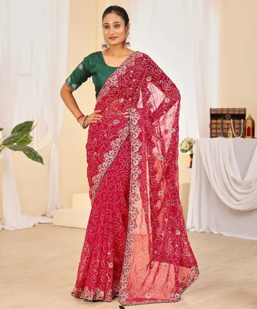 Jalnidhi Ful Patti Georgette with Embroidery Bandhani Saree Collection
