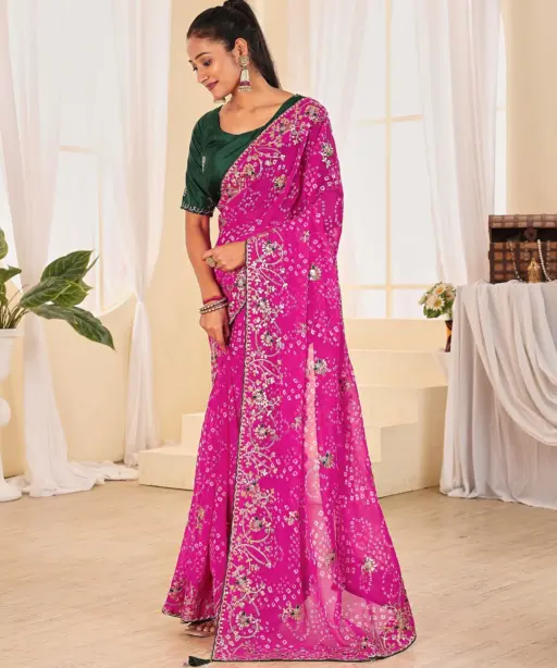 Jalnidhi Ful Patti Georgette with Embroidery Bandhani Saree Collection