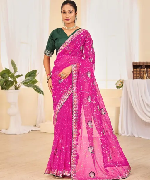 Jalnidhi Ful Patti Georgette with Embroidery Bandhani Saree Collection