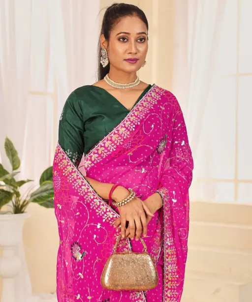 Jalnidhi Ful Patti Georgette with Embroidery Bandhani Saree Collection