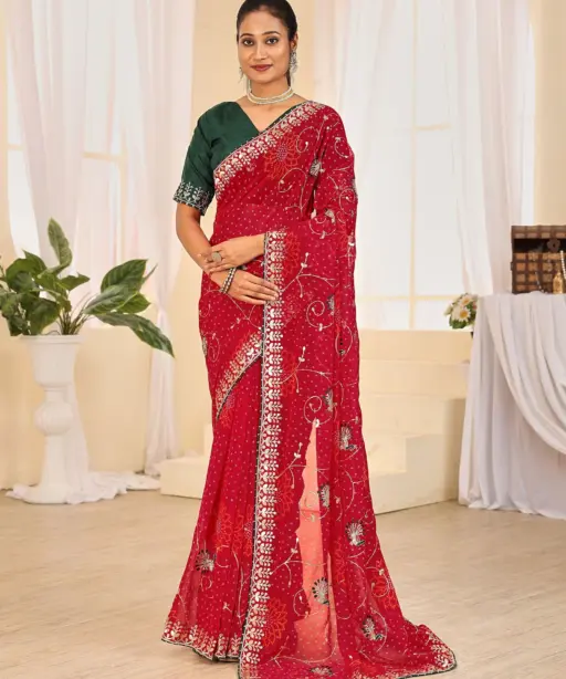 Jalnidhi Ful Patti Georgette with Embroidery Bandhani Saree Collection