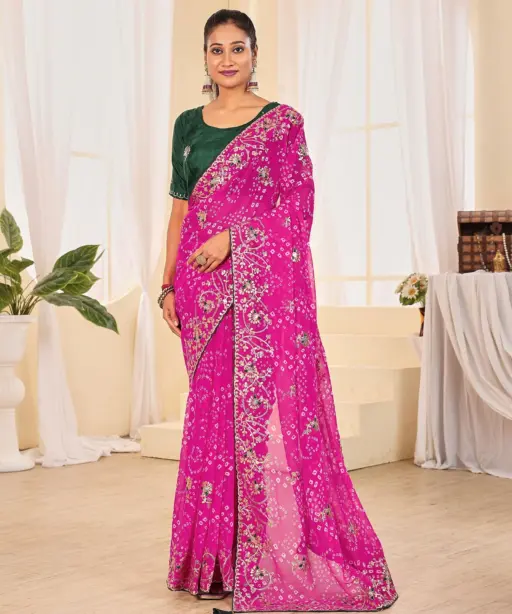 Jalnidhi Ful Patti Georgette with Embroidery Bandhani Saree Collection