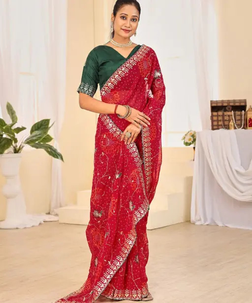 Jalnidhi Ful Patti Georgette with Embroidery Bandhani Saree Collection