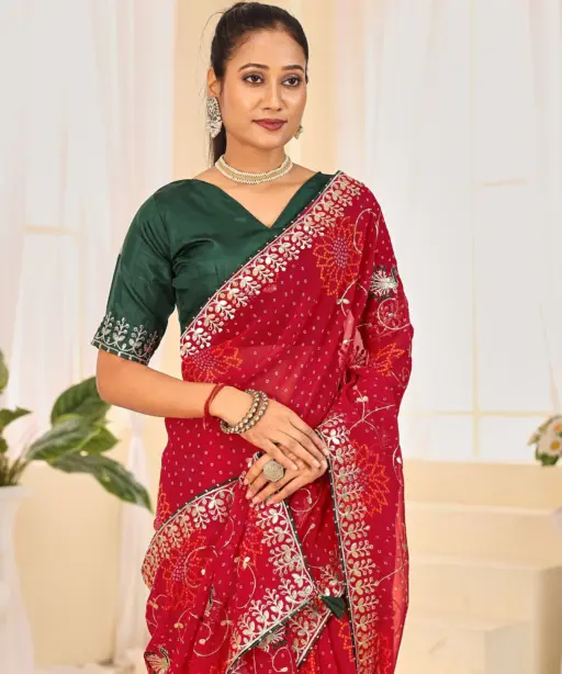 Jalnidhi Ful Patti Georgette with Embroidery Bandhani Saree Collection