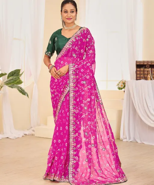 Jalnidhi Ful Patti Georgette with Embroidery Bandhani Saree Collection
