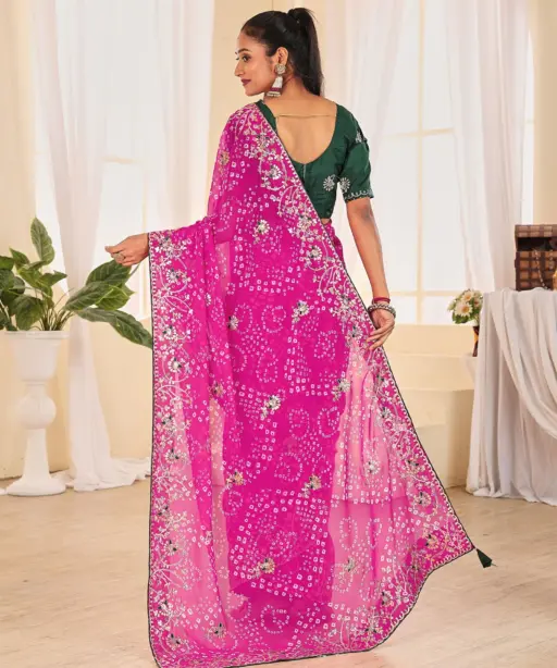 Jalnidhi Ful Patti Georgette with Embroidery Bandhani Saree Collection
