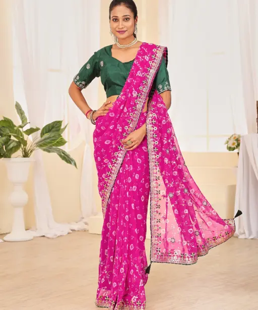 Jalnidhi Ful Patti Georgette with Embroidery Bandhani Saree Collection