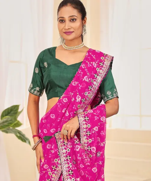 Jalnidhi Ful Patti Georgette with Embroidery Bandhani Saree Collection