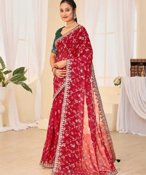 Jalnidhi Ful Patti Georgette with Embroidery Bandhani Saree Collection