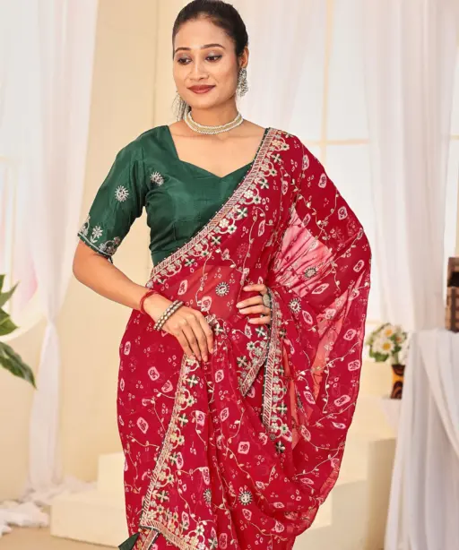 Jalnidhi Ful Patti Georgette with Embroidery Bandhani Saree Collection