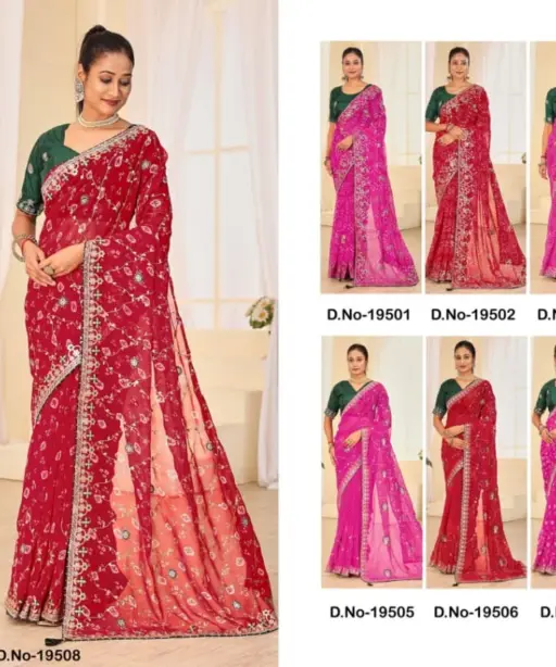Jalnidhi Ful Patti Georgette with Embroidery Bandhani Saree Collection