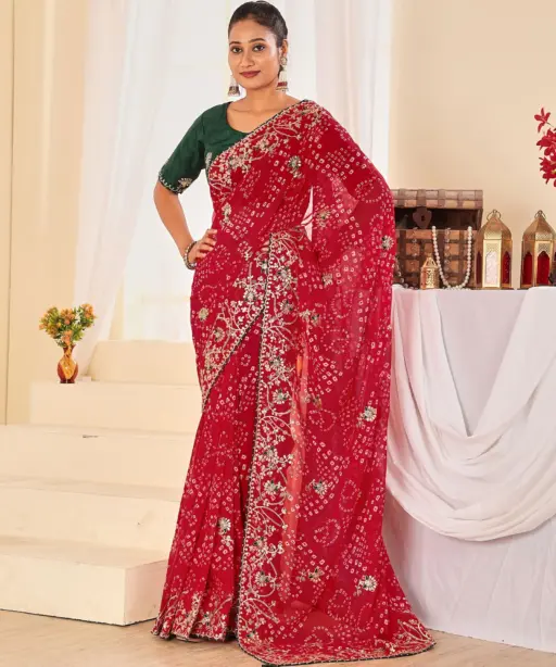 Jalnidhi Ful Patti Georgette with Embroidery Bandhani Saree Collection
