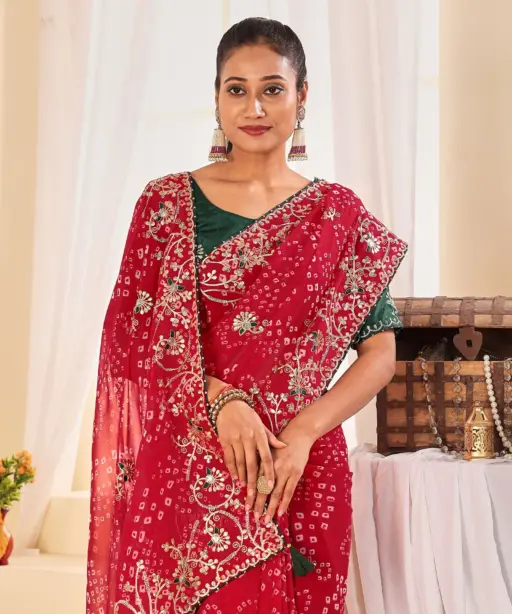Jalnidhi Ful Patti Georgette with Embroidery Bandhani Saree Collection