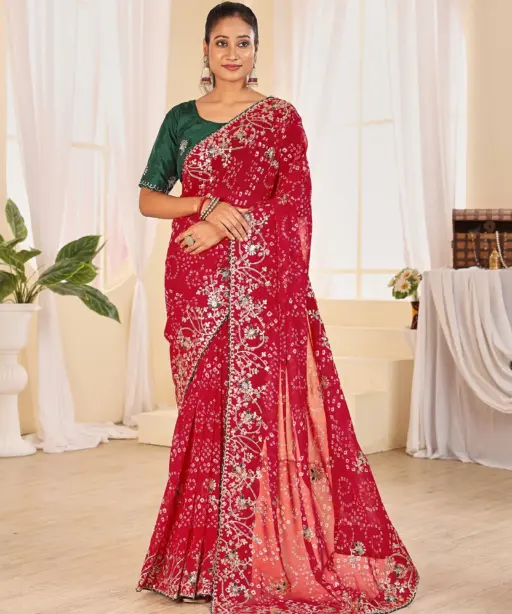 Jalnidhi Ful Patti Georgette with Embroidery Bandhani Saree Collection