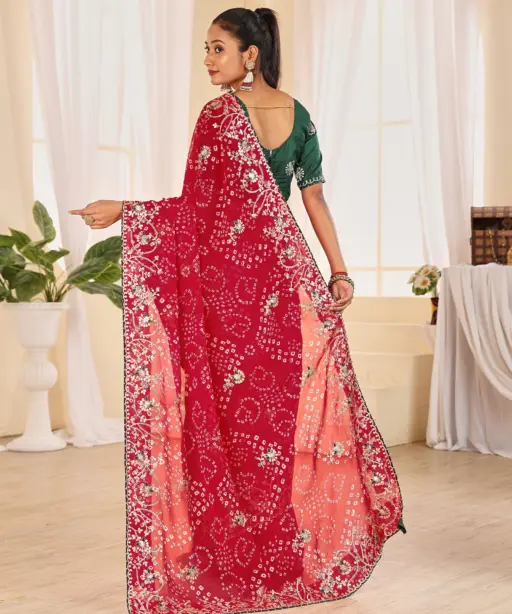 Jalnidhi Ful Patti Georgette with Embroidery Bandhani Saree Collection