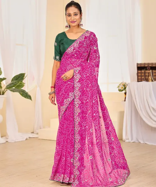Jalnidhi Ful Patti Georgette with Embroidery Bandhani Saree Collection
