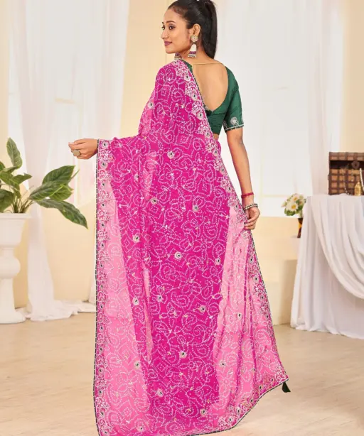 Jalnidhi Ful Patti Georgette with Embroidery Bandhani Saree Collection