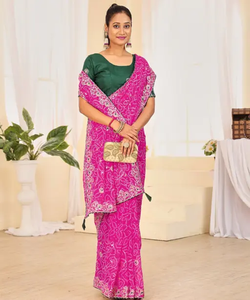 Jalnidhi Ful Patti Georgette with Embroidery Bandhani Saree Collection