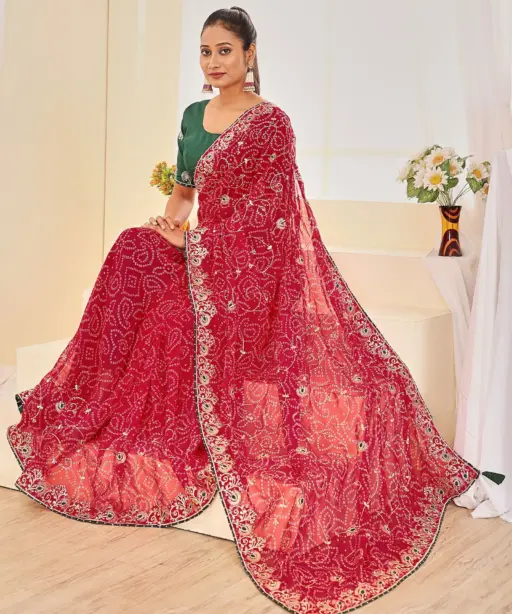 Jalnidhi Ful Patti Georgette with Embroidery Bandhani Saree Collection