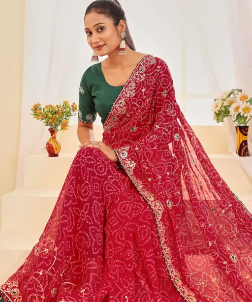 Jalnidhi Ful Patti Georgette with Embroidery Bandhani Saree Collection