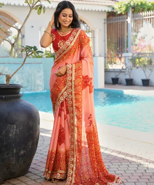 Jalnidhi Saloni Moss Chiffon with Fancy Bandhani Printed Saree Collection