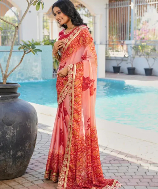 Jalnidhi Saloni Moss Chiffon with Fancy Bandhani Printed Saree Collection