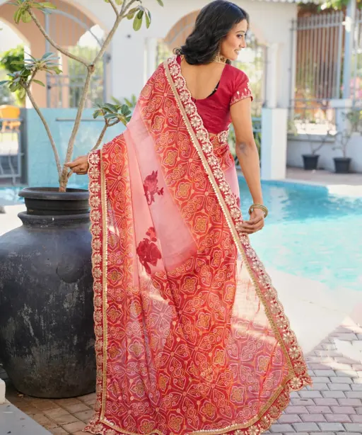 Jalnidhi Saloni Moss Chiffon with Fancy Bandhani Printed Saree Collection
