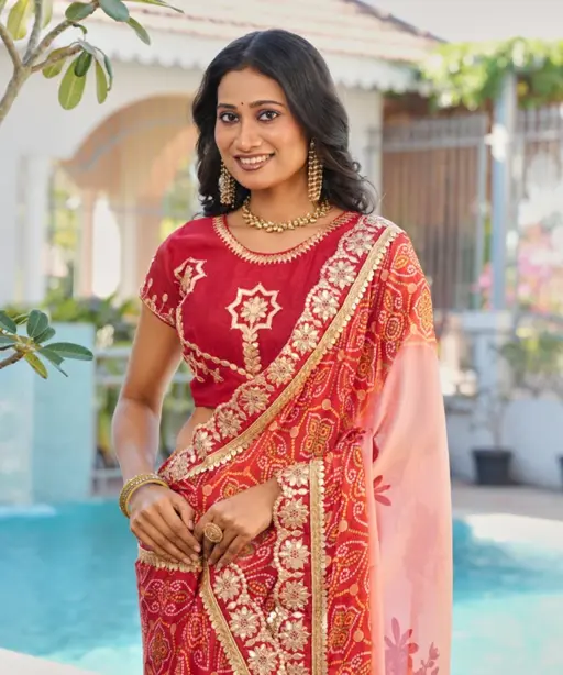 Jalnidhi Saloni Moss Chiffon with Fancy Bandhani Printed Saree Collection