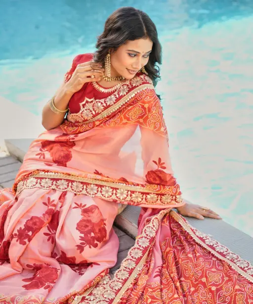 Jalnidhi Saloni Moss Chiffon with Fancy Bandhani Printed Saree Collection