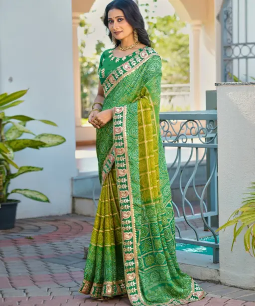 Jalnidhi Saloni Moss Chiffon with Fancy Bandhani Printed Saree Collection