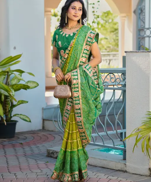 Jalnidhi Saloni Moss Chiffon with Fancy Bandhani Printed Saree Collection