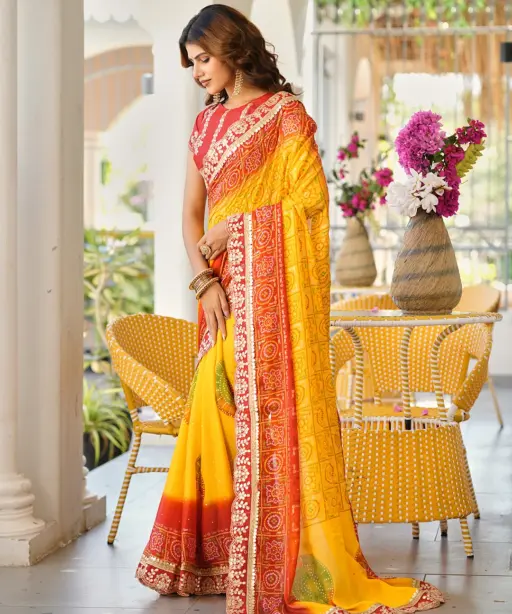Jalnidhi Saloni Moss Chiffon with Fancy Bandhani Printed Saree Collection