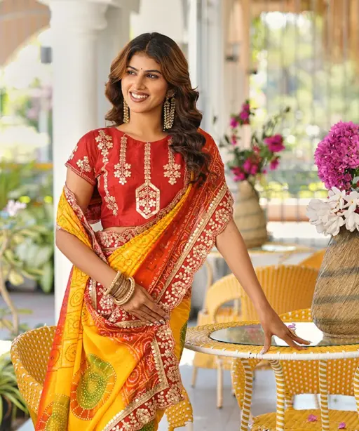 Jalnidhi Saloni Moss Chiffon with Fancy Bandhani Printed Saree Collection
