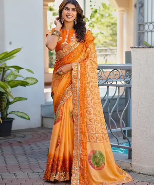 Jalnidhi Saloni Moss Chiffon with Fancy Bandhani Printed Saree Collection