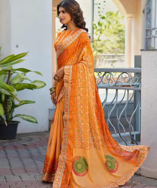 Jalnidhi Saloni Moss Chiffon with Fancy Bandhani Printed Saree Collection