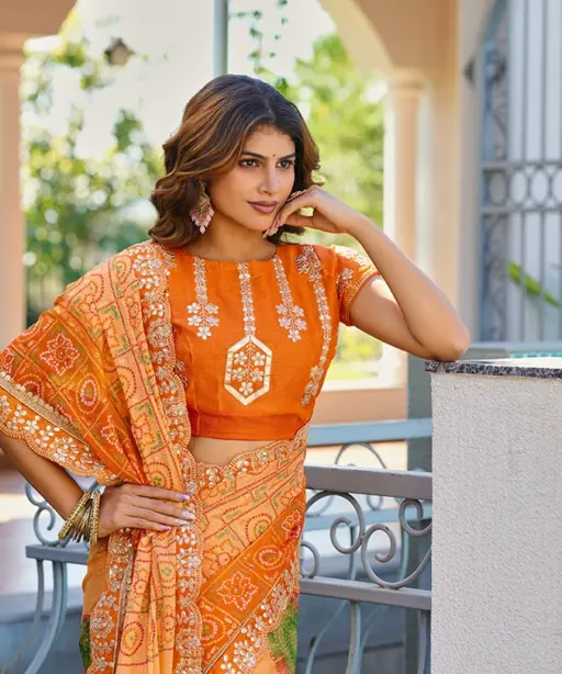 Jalnidhi Saloni Moss Chiffon with Fancy Bandhani Printed Saree Collection