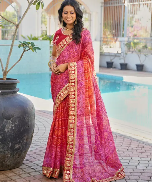 Jalnidhi Saloni Moss Chiffon with Fancy Bandhani Printed Saree Collection