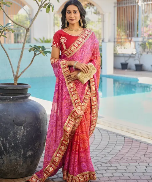 Jalnidhi Saloni Moss Chiffon with Fancy Bandhani Printed Saree Collection